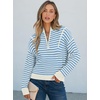 image:imageANRABESS Womens Striped Quarter Zip Fall Sweater TopsStriped White Sky Blue