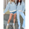 image:imageANRABESS Womens Striped Quarter Zip Fall Sweater TopsStriped White Sky Blue