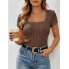 image:imageANRABESS Womens Tops Short Sleeve Basic Tees Square Neck Fitted T ShirtsBrown