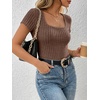 image:imageANRABESS Womens Tops Short Sleeve Basic Tees Square Neck Fitted T ShirtsBrown