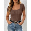 image:imageANRABESS Womens Tops Short Sleeve Basic Tees Square Neck Fitted T ShirtsBrown