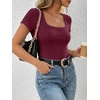 image:imageANRABESS Womens Tops Short Sleeve Basic Tees Square Neck Fitted T ShirtsBurgundy