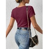 image:imageANRABESS Womens Tops Short Sleeve Basic Tees Square Neck Fitted T ShirtsBurgundy