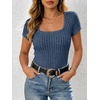 image:imageANRABESS Womens Tops Short Sleeve Basic Tees Square Neck Fitted T ShirtsDark Blue
