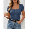 image:imageANRABESS Womens Tops Short Sleeve Basic Tees Square Neck Fitted T ShirtsDark Blue