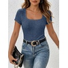 image:imageANRABESS Womens Tops Short Sleeve Basic Tees Square Neck Fitted T ShirtsDark Blue