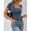 image:imageANRABESS Womens Tops Short Sleeve Basic Tees Square Neck Fitted T ShirtsDark Blue