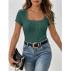 image:imageANRABESS Womens Tops Short Sleeve Basic Tees Square Neck Fitted T ShirtsGreen