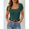 image:imageANRABESS Womens Tops Short Sleeve Basic Tees Square Neck Fitted T ShirtsGreen