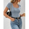image:imageANRABESS Womens Tops Short Sleeve Basic Tees Square Neck Fitted T ShirtsLight Blue