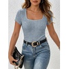 image:imageANRABESS Womens Tops Short Sleeve Basic Tees Square Neck Fitted T ShirtsLight Blue