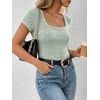image:imageANRABESS Womens Tops Short Sleeve Basic Tees Square Neck Fitted T ShirtsLight Green