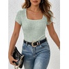 image:imageANRABESS Womens Tops Short Sleeve Basic Tees Square Neck Fitted T ShirtsLight Green