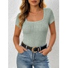 image:imageANRABESS Womens Tops Short Sleeve Basic Tees Square Neck Fitted T ShirtsLight Green
