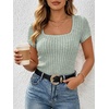 image:imageANRABESS Womens Tops Short Sleeve Basic Tees Square Neck Fitted T ShirtsLight Green