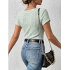 image:imageANRABESS Womens Tops Short Sleeve Basic Tees Square Neck Fitted T ShirtsLight Green