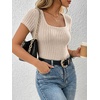 image:imageANRABESS Womens Tops Short Sleeve Basic Tees Square Neck Fitted T ShirtsLight Khaki