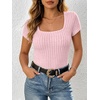 image:imageANRABESS Womens Tops Short Sleeve Basic Tees Square Neck Fitted T ShirtsPink
