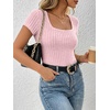 image:imageANRABESS Womens Tops Short Sleeve Basic Tees Square Neck Fitted T ShirtsPink