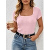 image:imageANRABESS Womens Tops Short Sleeve Basic Tees Square Neck Fitted T ShirtsPink