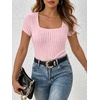 image:imageANRABESS Womens Tops Short Sleeve Basic Tees Square Neck Fitted T ShirtsPink