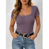 image:imageANRABESS Womens Tops Short Sleeve Basic Tees Square Neck Fitted T ShirtsPurple