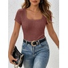 image:imageANRABESS Womens Tops Short Sleeve Basic Tees Square Neck Fitted T ShirtsRust Orange