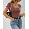 image:imageANRABESS Womens Tops Short Sleeve Basic Tees Square Neck Fitted T ShirtsRust Orange