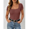 image:imageANRABESS Womens Tops Short Sleeve Basic Tees Square Neck Fitted T ShirtsRust Orange
