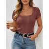 image:imageANRABESS Womens Tops Short Sleeve Basic Tees Square Neck Fitted T ShirtsRust Orange