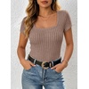 image:imageANRABESS Womens Tops Short Sleeve Basic Tees Square Neck Fitted T ShirtsTan