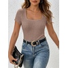 image:imageANRABESS Womens Tops Short Sleeve Basic Tees Square Neck Fitted T ShirtsTan