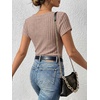 image:imageANRABESS Womens Tops Short Sleeve Basic Tees Square Neck Fitted T ShirtsTan