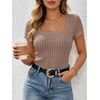 image:imageANRABESS Womens Tops Short Sleeve Basic Tees Square Neck Fitted T ShirtsTan