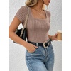 image:imageANRABESS Womens Tops Short Sleeve Basic Tees Square Neck Fitted T ShirtsTan