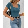 image:imageANRABESS Womens Tops Short Sleeve Basic Tees Square Neck Fitted T ShirtsTeal