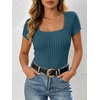 image:imageANRABESS Womens Tops Short Sleeve Basic Tees Square Neck Fitted T ShirtsTeal