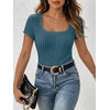 image:imageANRABESS Womens Tops Short Sleeve Basic Tees Square Neck Fitted T ShirtsTeal