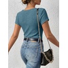 image:imageANRABESS Womens Tops Short Sleeve Basic Tees Square Neck Fitted T ShirtsTeal