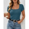 image:imageANRABESS Womens Tops Short Sleeve Basic Tees Square Neck Fitted T ShirtsTeal