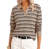 image:imageANRABESS Sweaters for Women Polo Collared Knit Long Sleeve PulloverAlmond Black Stripe
