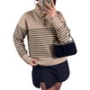 image:imageANRABESS Womens Long Sleeve Striped Turtle Neck Collared SweatersTan Black Stripe