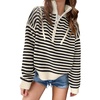 image:imageANRABESS Womens Striped Quarter Zip Fall Sweater TopsStriped Black Beige