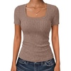 image:imageANRABESS Womens Tops Short Sleeve Basic Tees Square Neck Fitted T ShirtsTan
