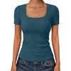image:imageANRABESS Womens Tops Short Sleeve Basic Tees Square Neck Fitted T ShirtsTeal
