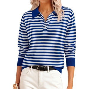 image:imageANRABESS Sweaters for Women Polo Collared Knit Long Sleeve PulloverRoyal Blue White Stripe