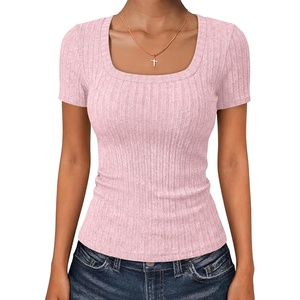 image:imageANRABESS Womens Tops Short Sleeve Basic Tees Square Neck Fitted T ShirtsPink