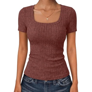 image:imageANRABESS Womens Tops Short Sleeve Basic Tees Square Neck Fitted T ShirtsRust Orange